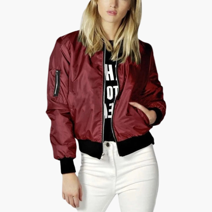 Lichtgewicht Cropped Dames Bomberjack met Rits en Geribde Boorden