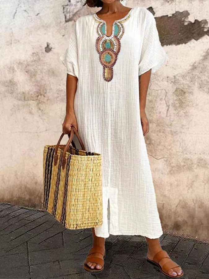 Anet | Boho Kaftan Jurk met Geborduurd Detail