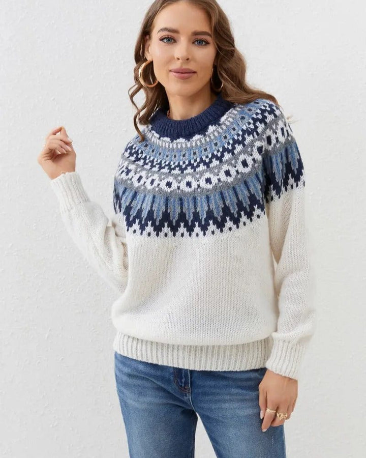 Fair Isle Crew Neck Sweater for Women - Weiß