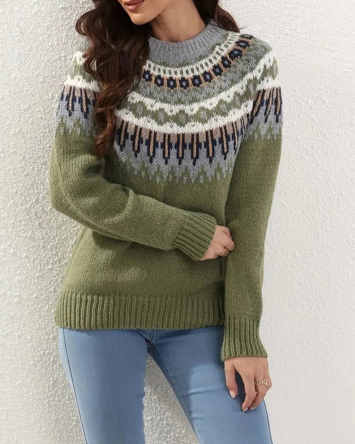 Fair Isle Crew Neck Sweater for Women - Grün
