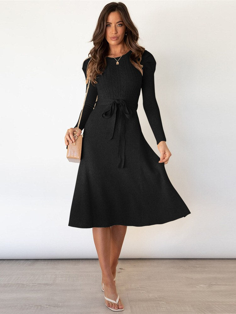 Arisa | Gebreide Midi Jurk met Tailleceintuur