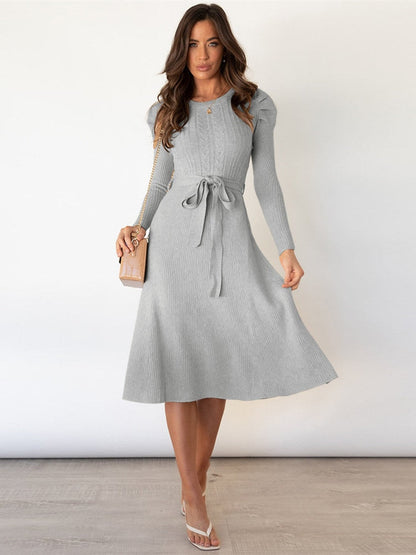 Arisa | Gebreide Midi Jurk met Tailleceintuur
