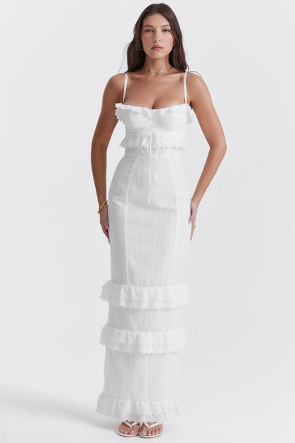 Harla | Broderie Maxi Jurk met Romantische Volants