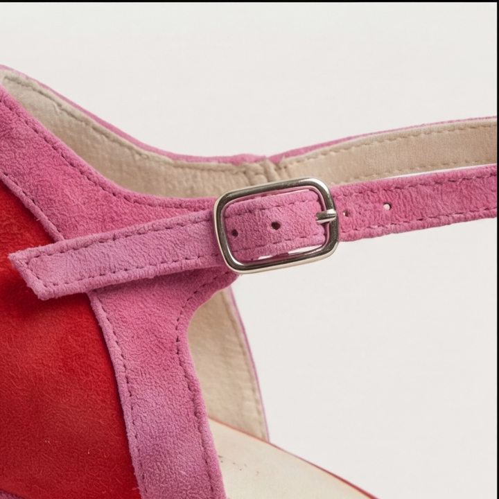 Gepolsterde Suède Dames Pumps met T-Bandje en Blokhak