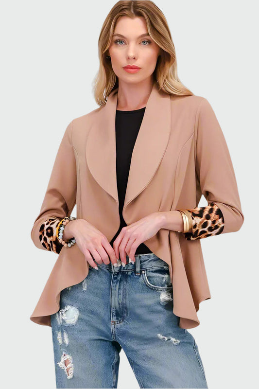 Trendy Elegante Dames Blazer met Panterprint Mouw
