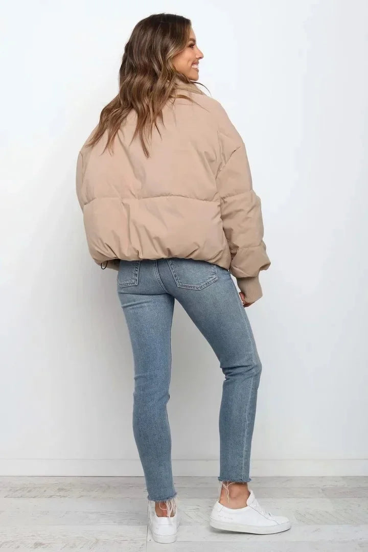 Comfortabele Gewatteerde Dames Puffer Jas Kort Met Rits
