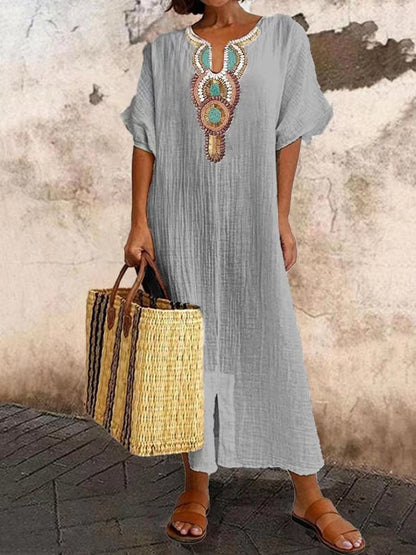 Anet | Boho Kaftan Jurk met Geborduurd Detail