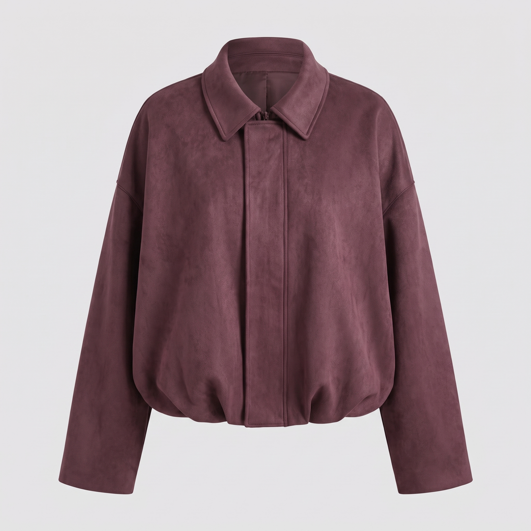 Cropped Suède Dames Bomberjack met Epauletten en Ritssluiting