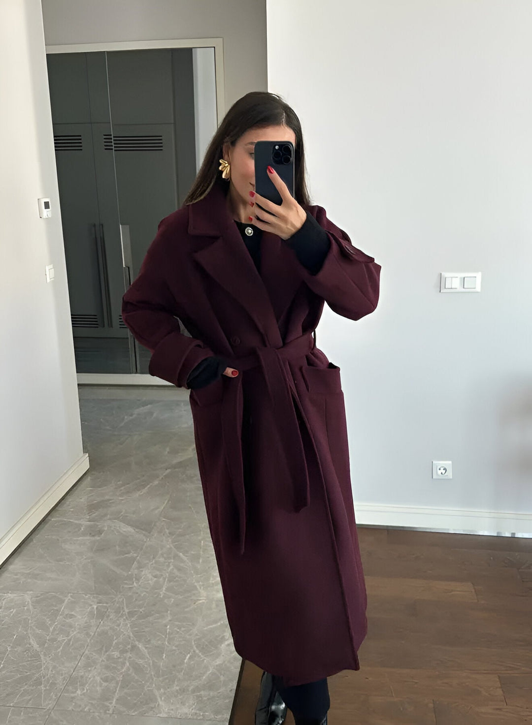 Leonie | Manteau long bordeaux élégant