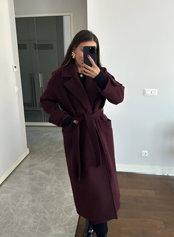 Leonie | Manteau long bordeaux élégant