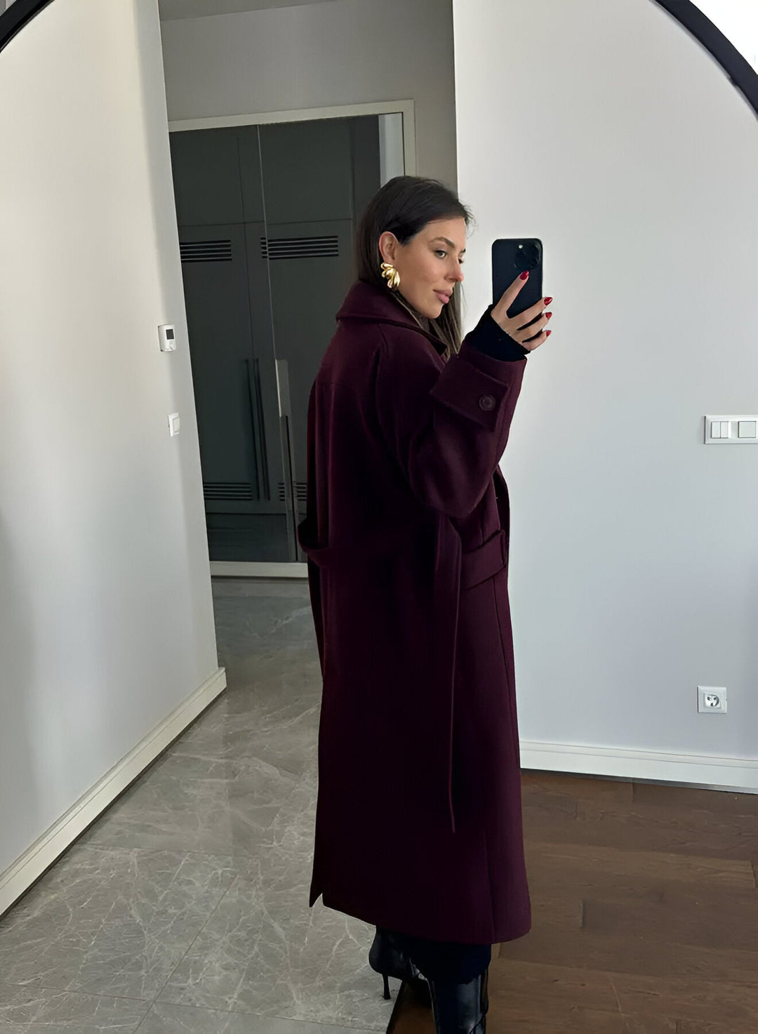 Leonie | Manteau long bordeaux élégant