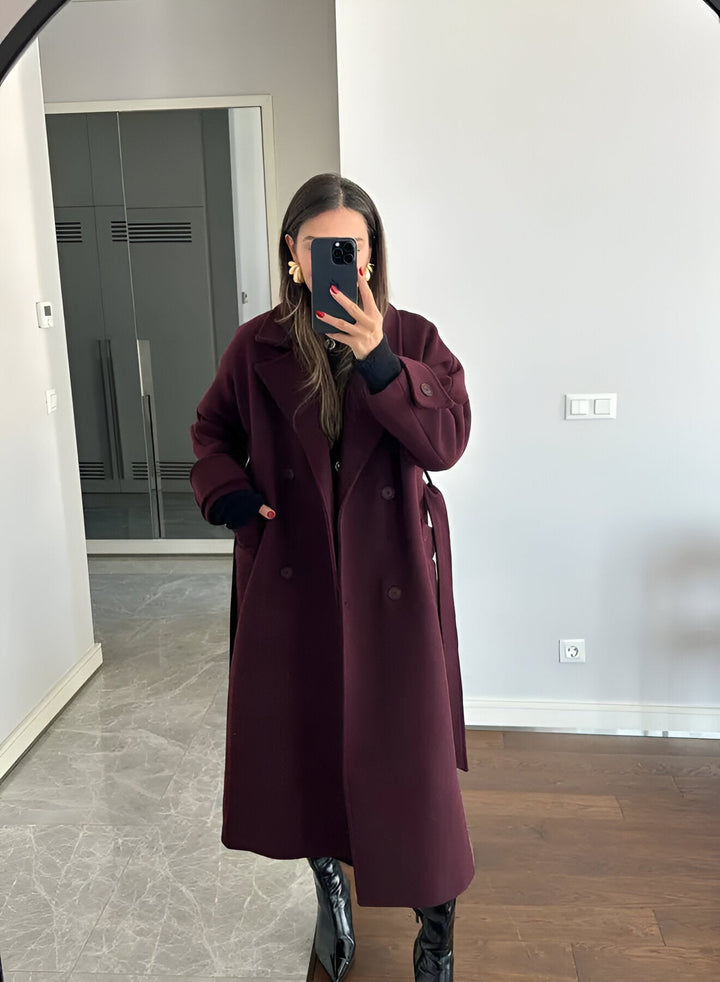 Leonie | Manteau long bordeaux élégant