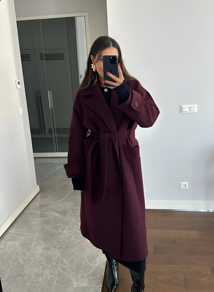 Leonie | Manteau long bordeaux élégant