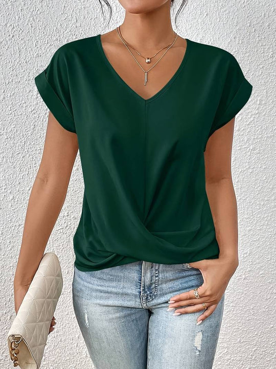 Blouse Décontractée Femme Avec Col V Et Design Drapé