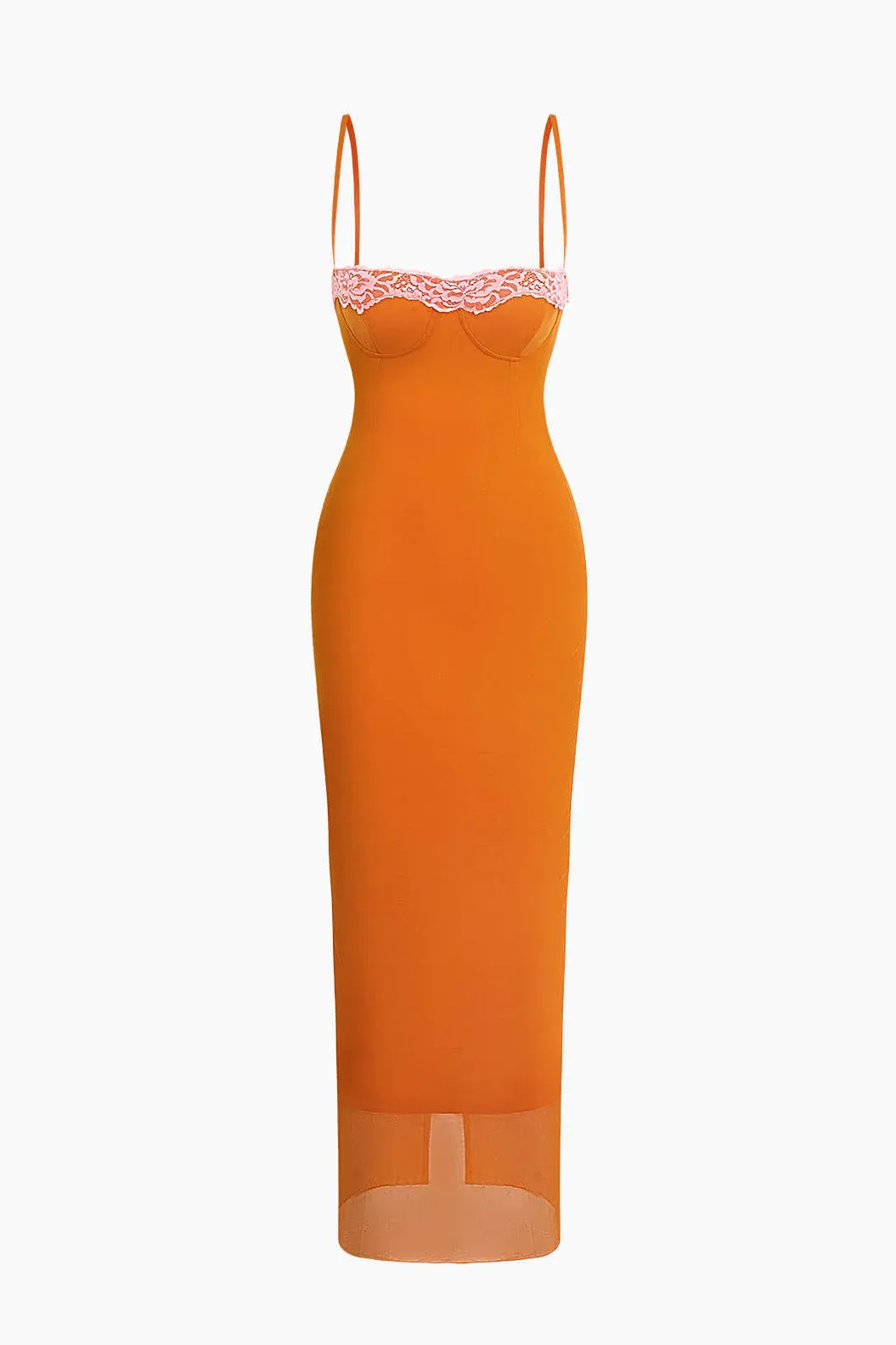 Lainey | Mesh Midi Jurk met Lingerie-Inspiratie en Spaghettibandjes