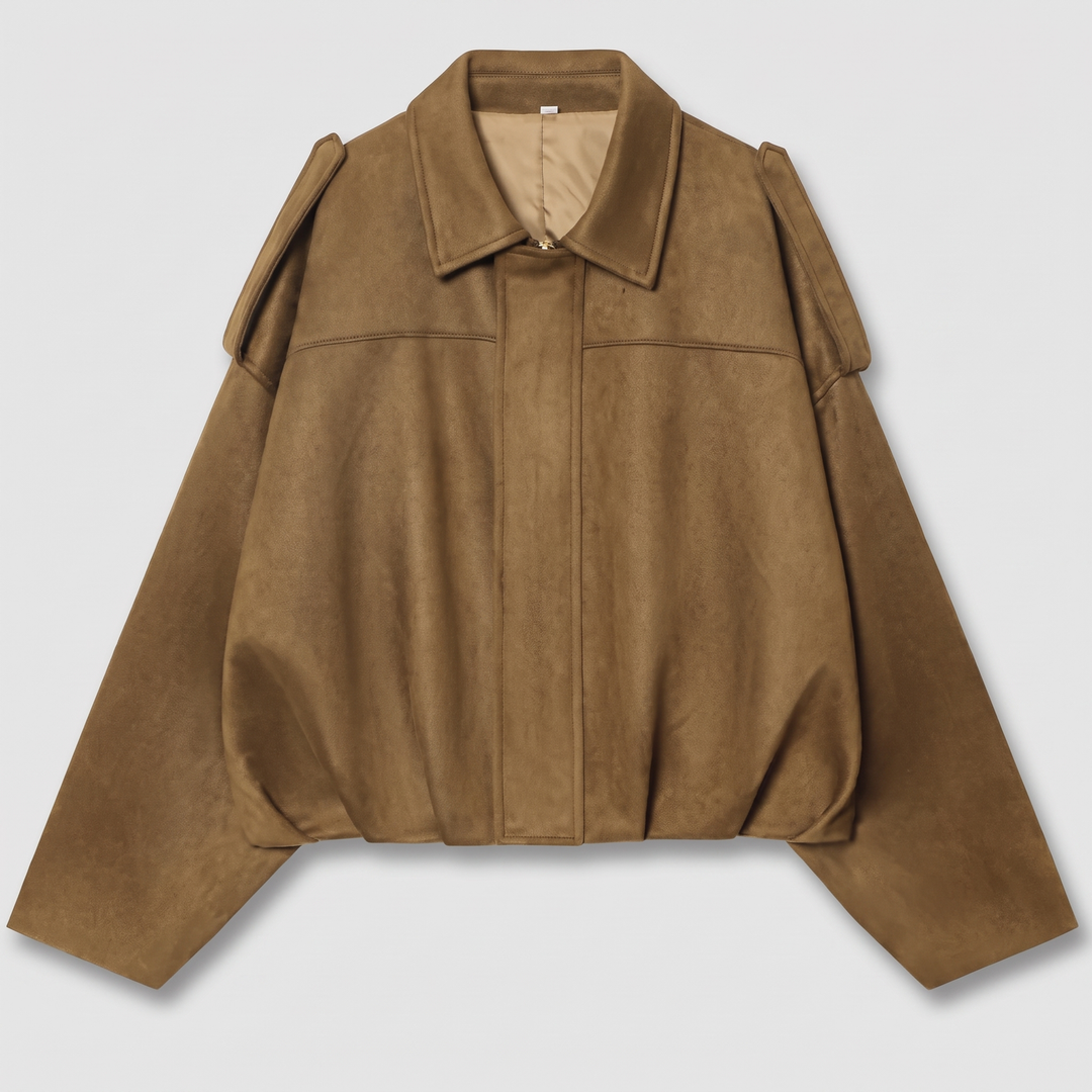 Cropped Suède Dames Bomberjack met Epauletten en Ritssluiting