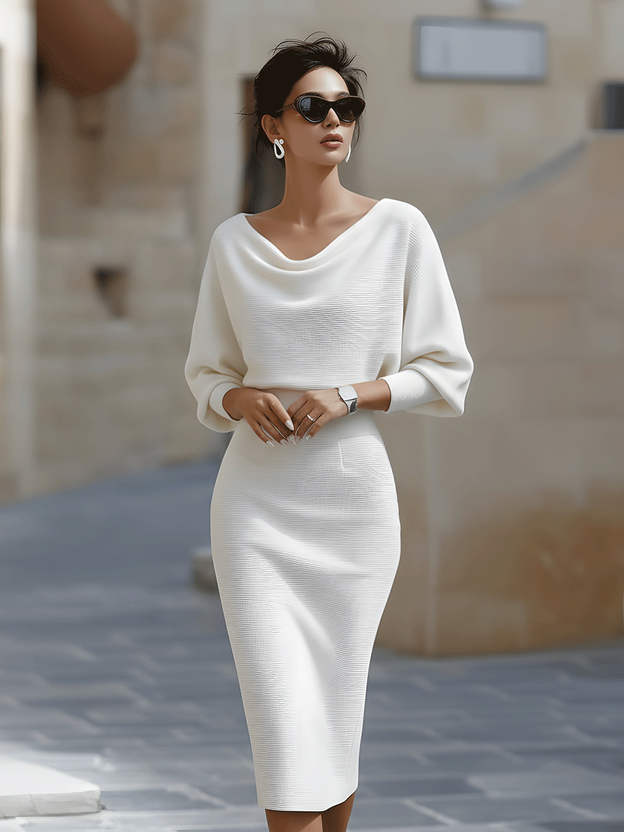 Robe midi bodycon chic pour femmes avec manches longues et col bateau
