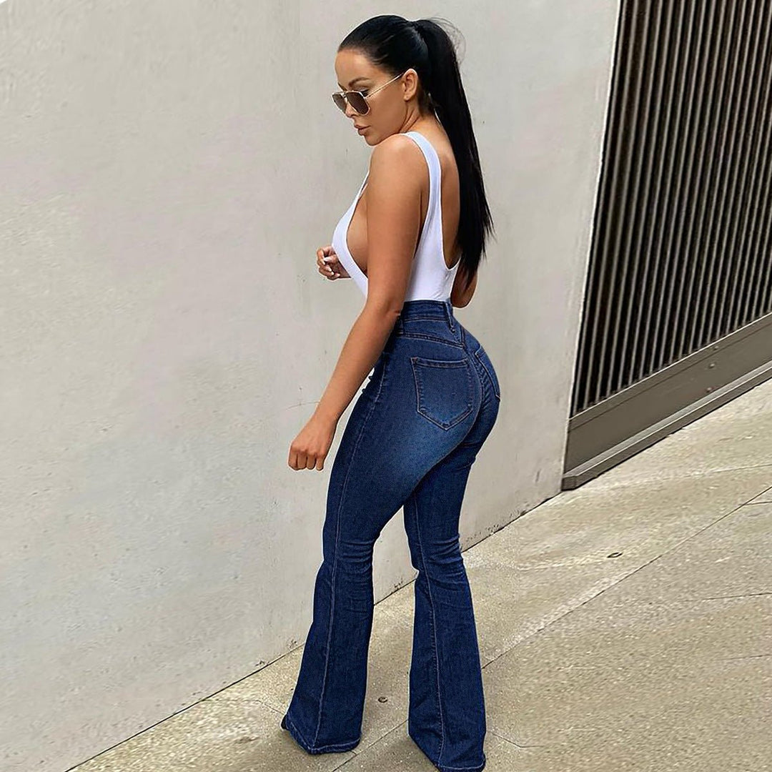 Jean flare pour femmes taille haute en denim stretch