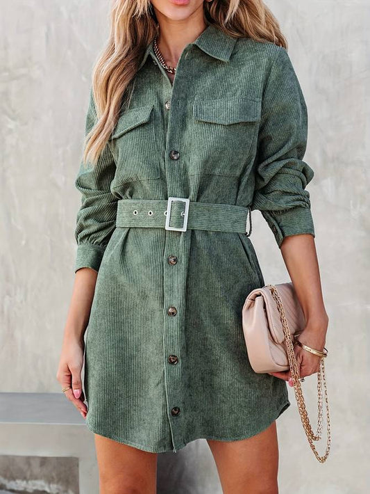Stijlvolle Dames Mini Jurk Met Ceintuur En Knoopsluiting