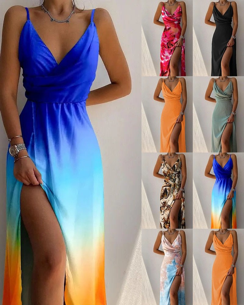 Tavia | Satijnen Maxi Jurk met Ombré & Split Galajurk
