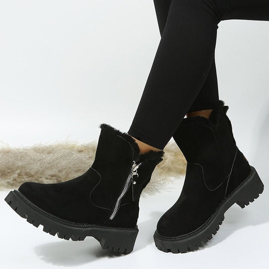 Warme Luxe Dames Enkellaarsjes met Rits en Faux Fur