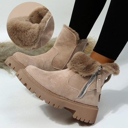 Warme Luxe Dames Enkellaarsjes met Rits en Faux Fur