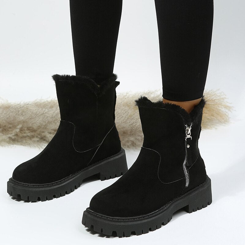 Warme Luxe Dames Enkellaarsjes met Rits en Faux Fur