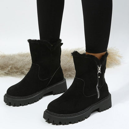 Warme Luxe Dames Enkellaarsjes met Rits en Faux Fur