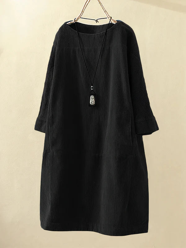 Luchtige Corduroy Midi Jurk Met Losse Pasvorm voor Dames