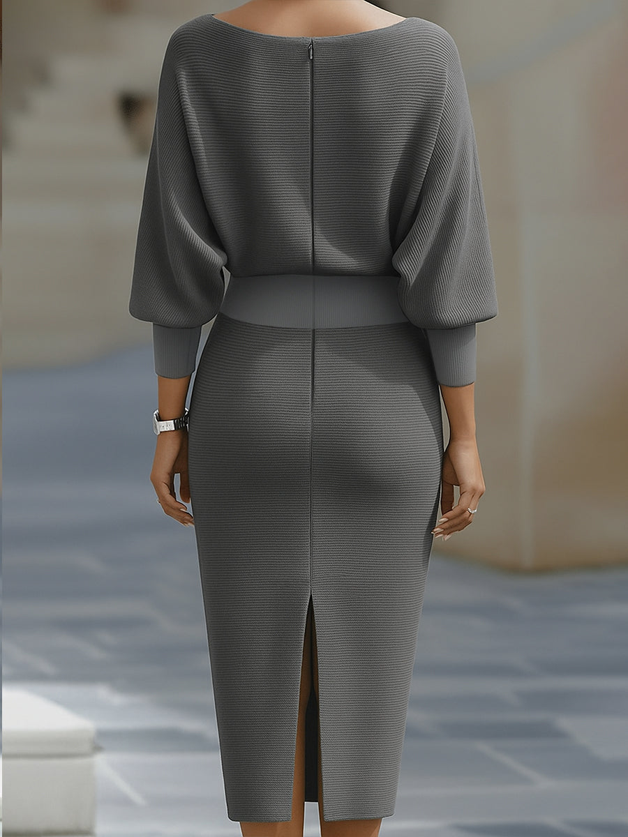 Chique Dames Bodycon Midi Jurk Met Lange Mouwen En Boothals