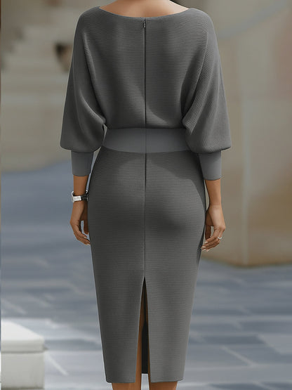 Chique Dames Bodycon Midi Jurk Met Lange Mouwen En Boothals