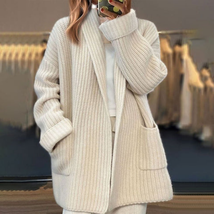 Halvara | Women's Open Front Cardigan Knit Sweater - Cream - Image 1