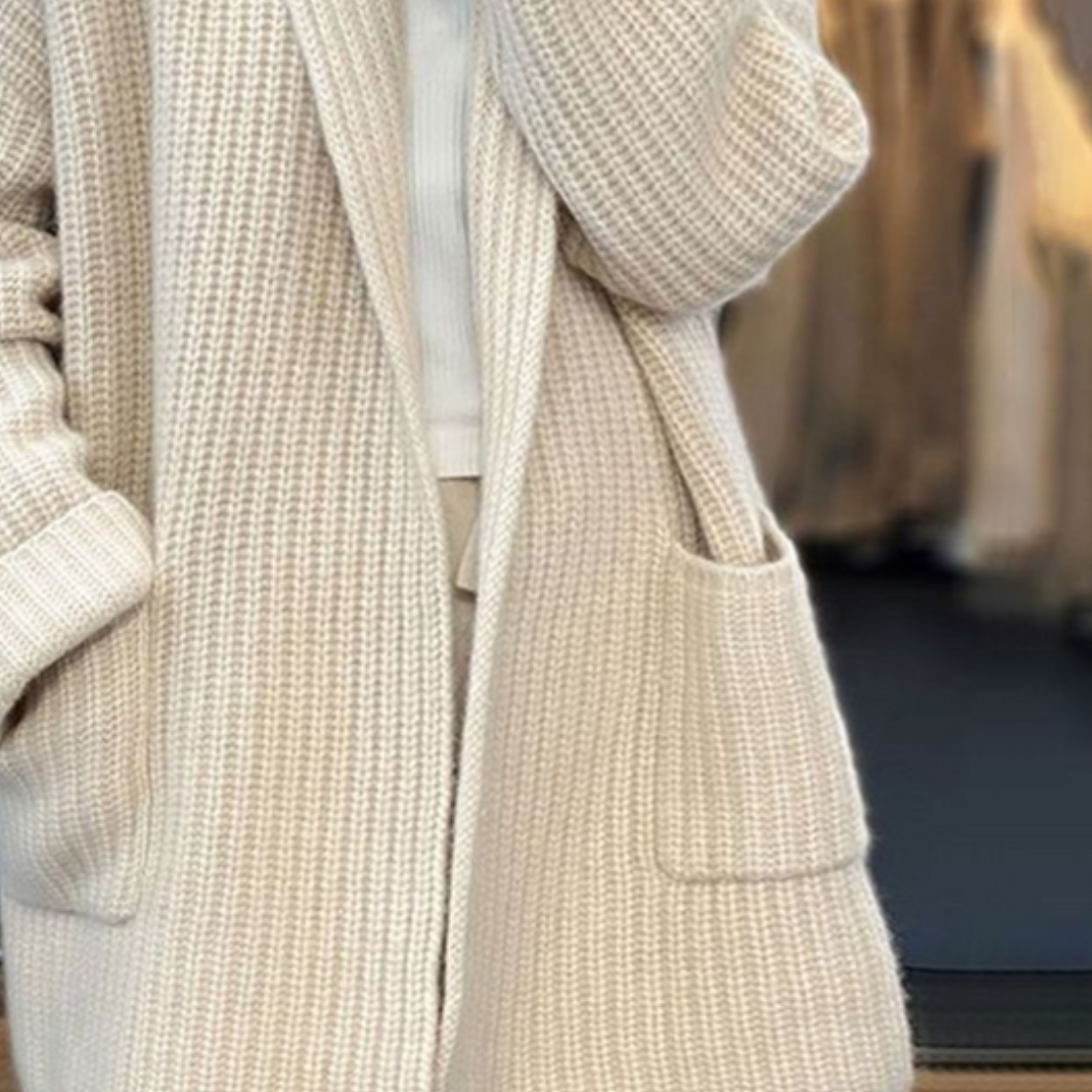 Halvara | Women's Open Front Cardigan Knit Sweater - Cream - Image 3
