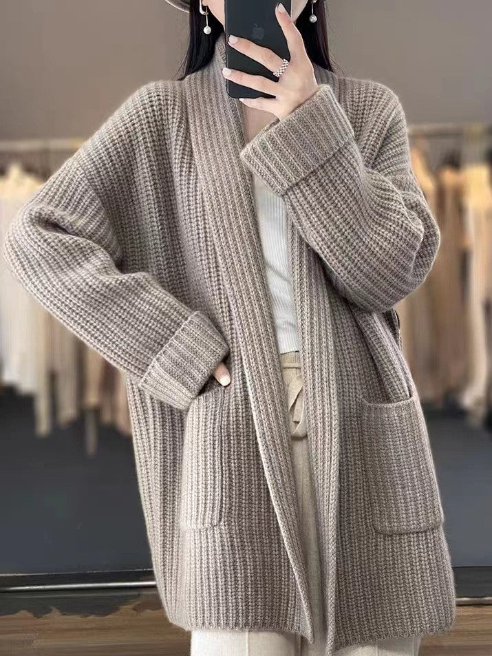 Halvara | Women's Open Front Cardigan Knit Sweater - Cream - Image 5
