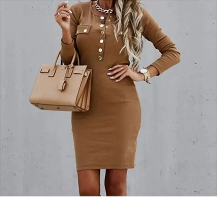 Zachte Dames Mini Sweater Jurk met Gouden Knopen