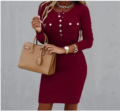 Zachte Dames Mini Sweater Jurk met Gouden Knopen