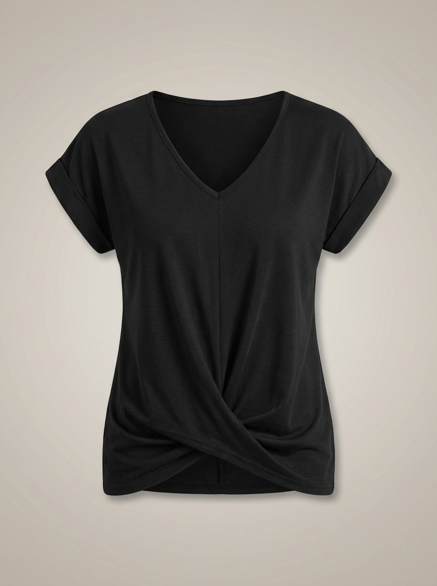 Casual Women's Blouse with V Neck and Twisted Front
