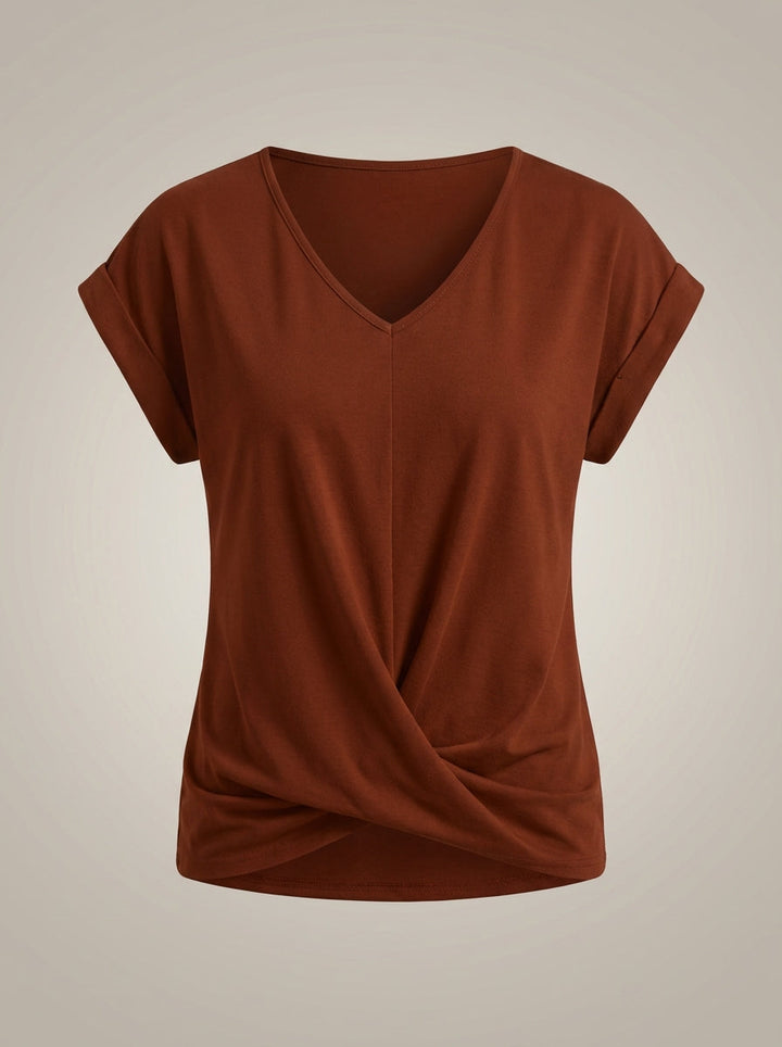 Casual Women's Blouse with V Neck and Twisted Front