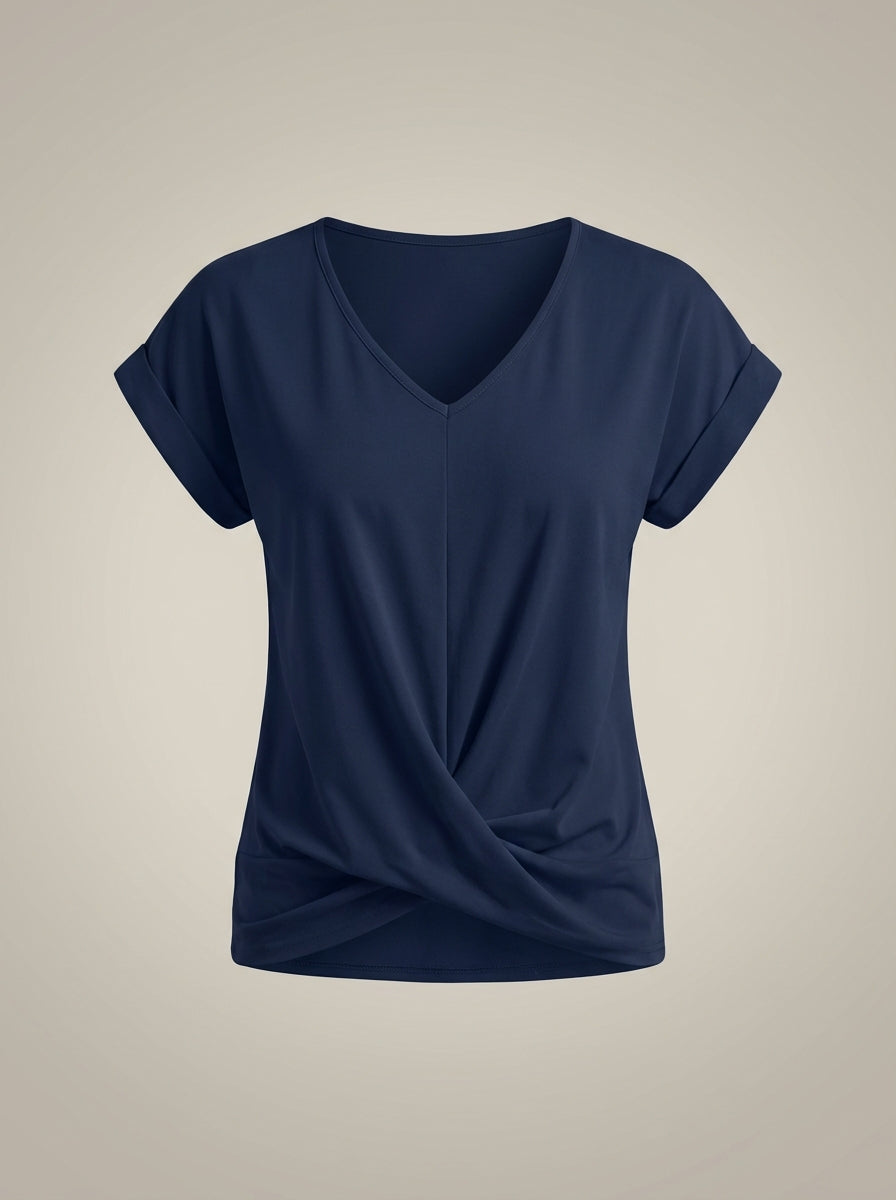 Casual Women's Blouse with V Neck and Twisted Front