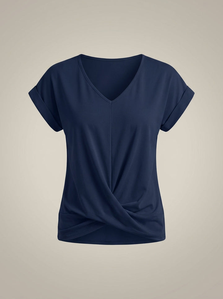 Casual Women's Blouse with V Neck and Twisted Front