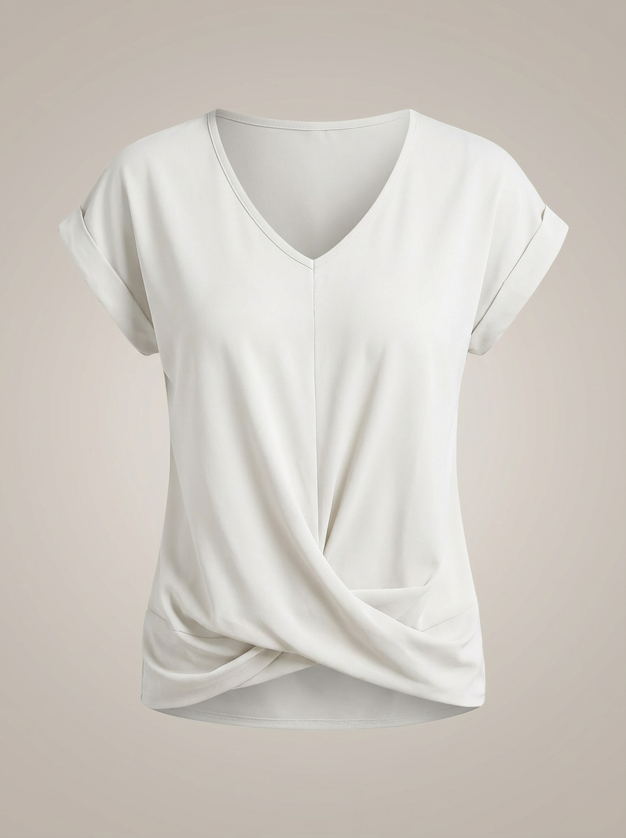 Casual Women's Blouse with V Neck and Twisted Front