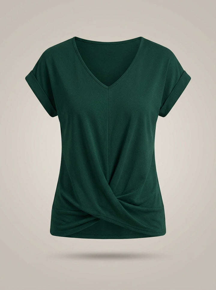 Casual Women's Blouse with V Neck and Twisted Front