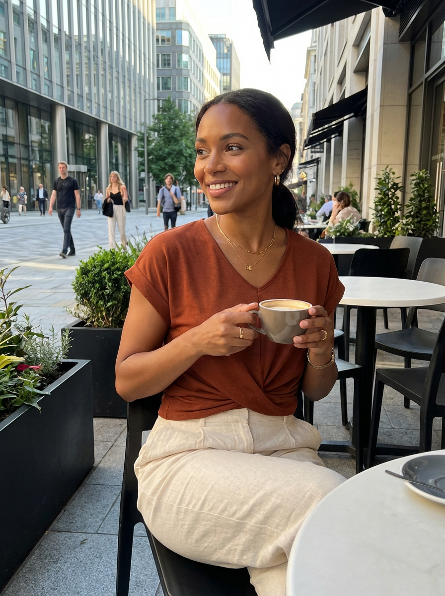 Casual Women's Blouse with V Neck and Twisted Front