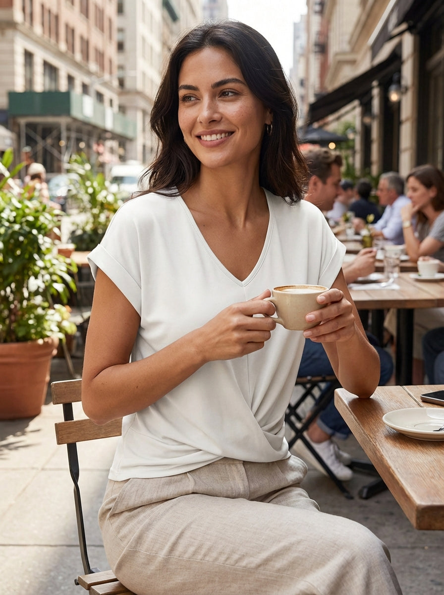 Casual Women's Blouse with V Neck and Twisted Front