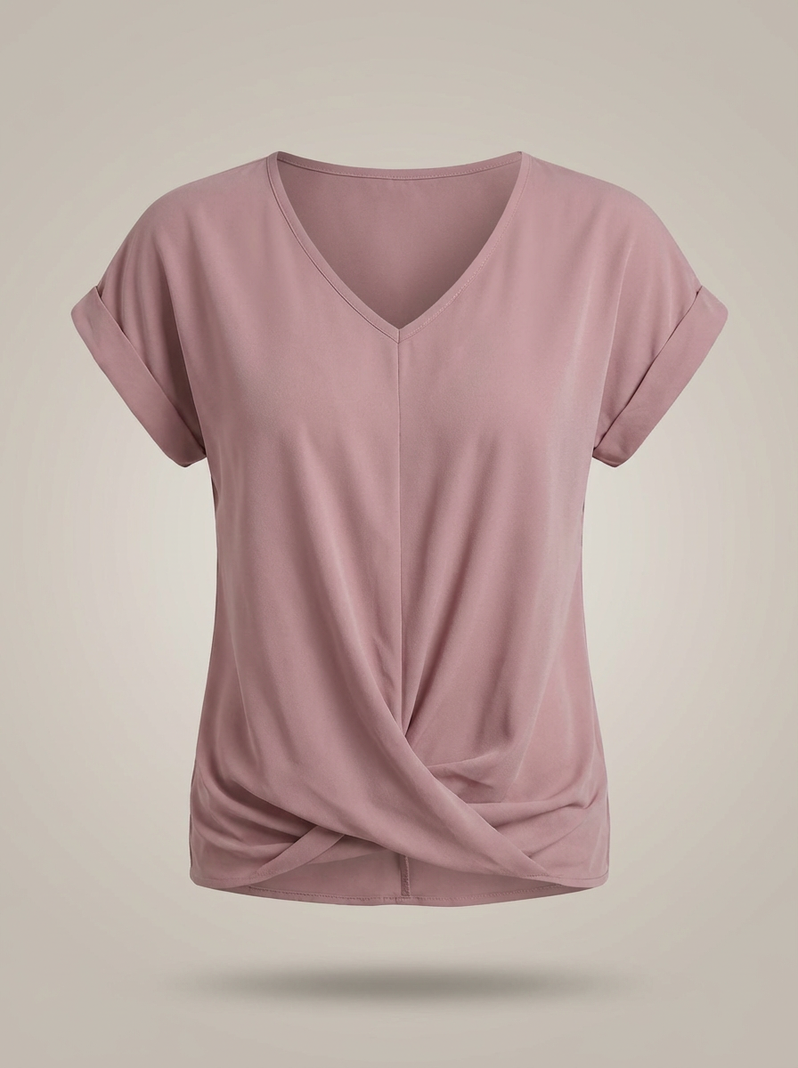 Casual Women's Blouse with V Neck and Twisted Front