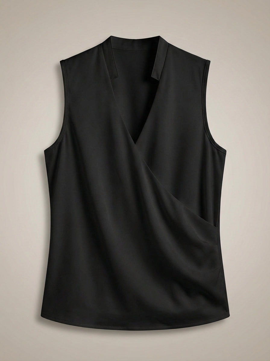 Elegant Women's Wrap Top with V-Neck and Short Sleeves