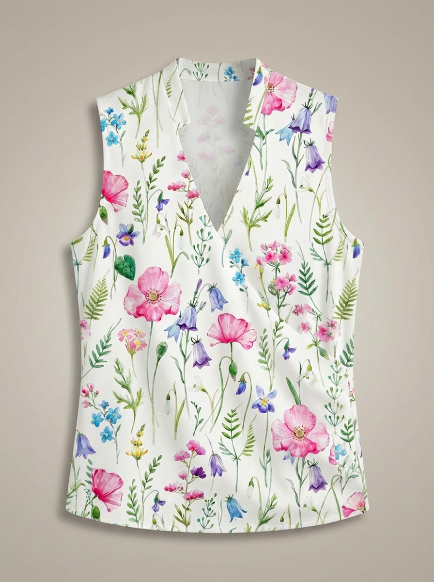 Elegant Women's Wrap Top with V-Neck and Short Sleeves