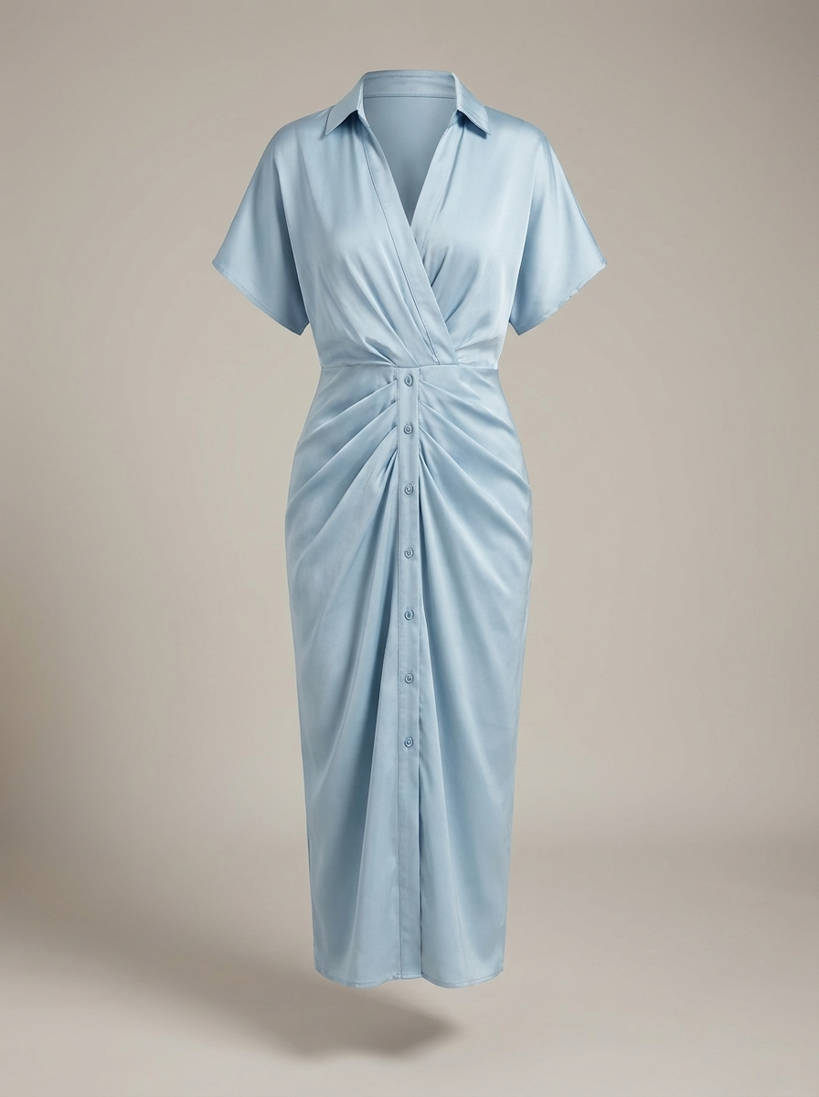 Robe chemise midi chic pour femmes avec ceinture nouée à la taille et fermeture à boutons