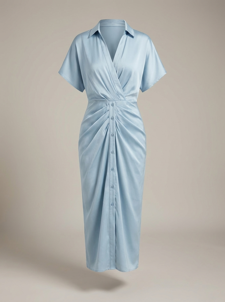 Robe chemise midi chic pour femmes avec ceinture nouée à la taille et fermeture à boutons