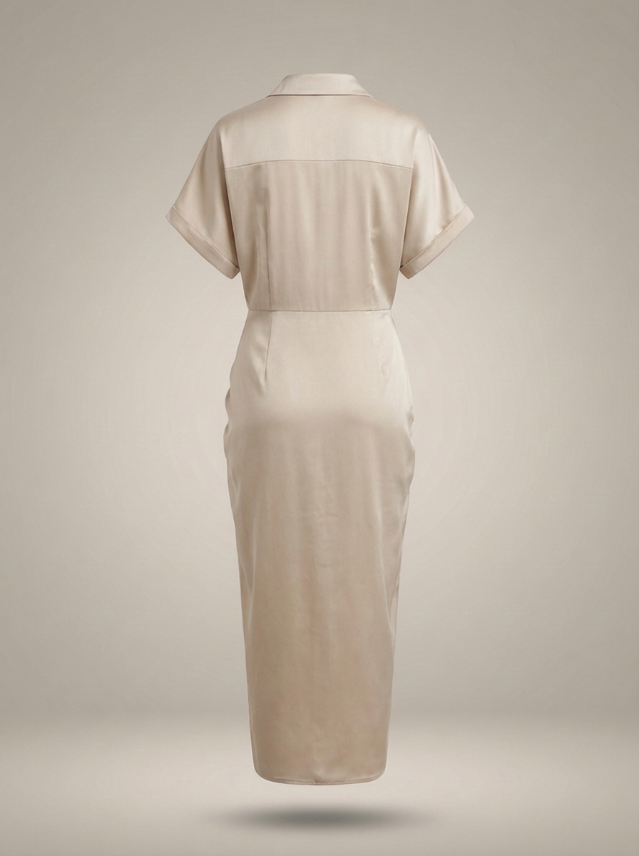 Robe chemise midi chic pour femmes avec ceinture nouée à la taille et fermeture à boutons